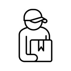 Delivery man holding box icon on white background