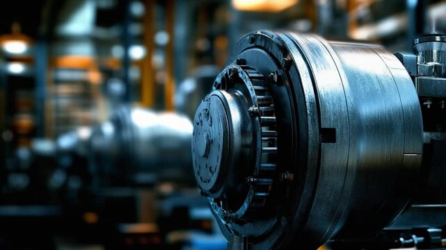 A close-up look at intricate machinery parts highlighting precision engineering in an industrial environment. The focus is on the complex design of mechanical elements and their functionality