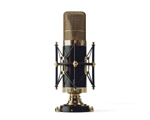 Retro and modern microphone studio equipment audio broadcasting on a transparent background