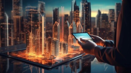 Futuristic Cityscape with Augmented Reality Technology Visualization