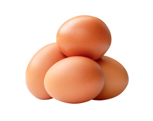 Four brown chicken eggs in stack isolated on white background with clipping path in png file format