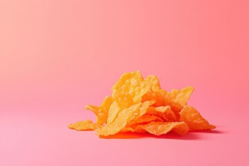 Fototapeta premium A Pile of Delicious Golden Snacks on a Pink Surface
