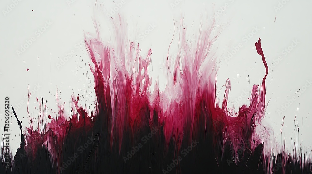 Poster abstract splash of red and black paint creating dynamic movement against a white background