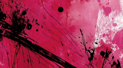 Abstract pink and black splatter art featuring dynamic brush strokes and paint drips