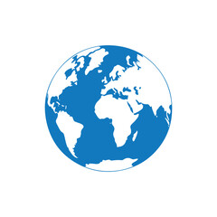 Blue and white world globe illustration. Abstract Earth globe with continents and oceans.
