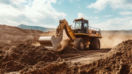 Powerful Excavator at Work in a Quarry