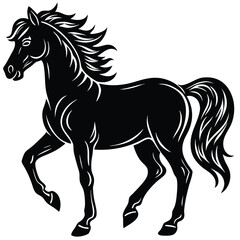 The black horse stallion silhouette vector illustration shows a running equine animal