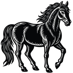 The black horse stallion silhouette vector illustration shows a running equine animal