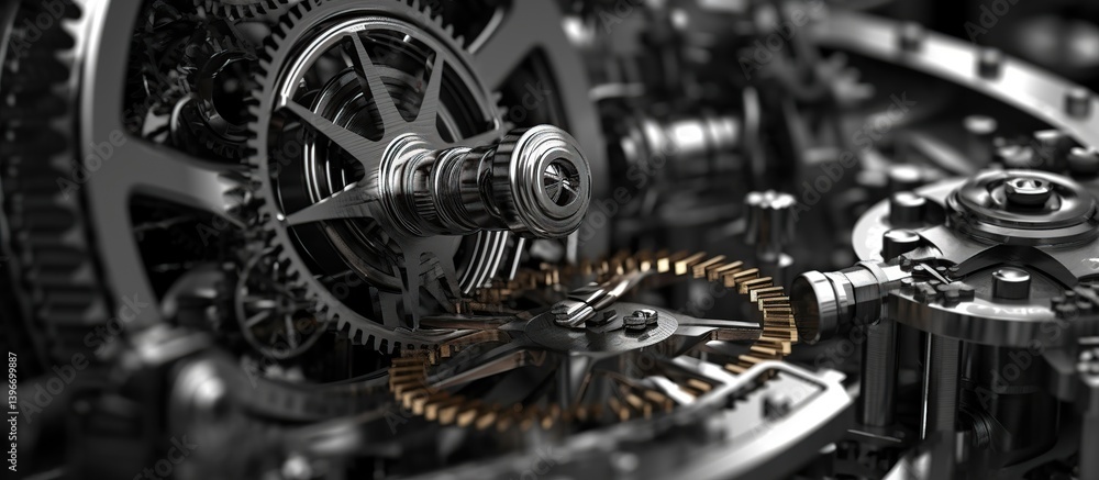 Poster intricate mechanical gears and cogs in a steampunk setting