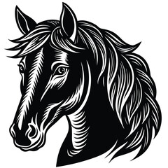 The black horse stallion silhouette vector illustration shows a running equine animal