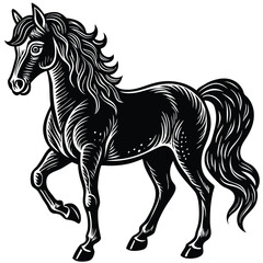 The black horse stallion silhouette vector illustration shows a running equine animal