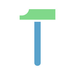 Simplified visual portraying a teal hammer tool against white background