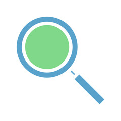 Stylized magnifying glass with green lens and blue frame for simple search visual