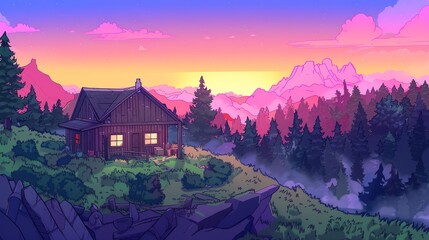 Enchanting Scenes: Serene Forest Dusk, Futuristic Cityscape, Snowy Mountaintop Skiers, Vibrant Coastal Market, Rainbow Crystal Landscape.