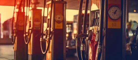 Vintage Gas Station Pumps with Soft Sunset Lighting and Warm Tones