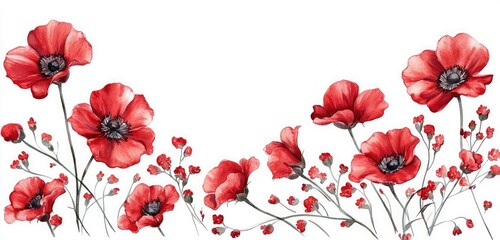 red poppies on white