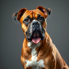Obraz premium Dog Portrait on Gray Background Showing Tongue
