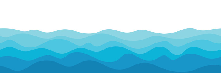 Vector drawing sea waves, seamless border, isolated on white background