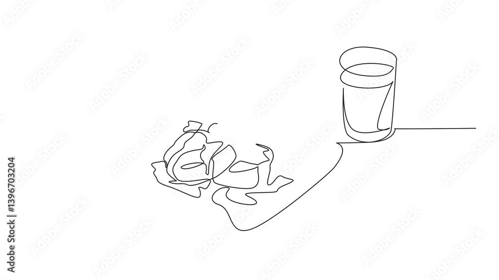 Poster animation of one line drawing 3 pcs english muffins with topping of butter chunks covered in honey. 