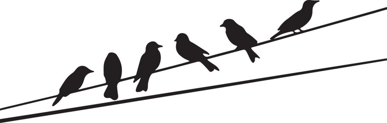 silhouette of flock of crow sitting of power wire logo icon vector illustration