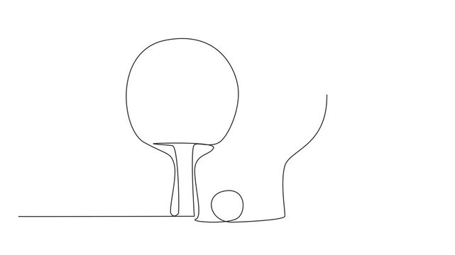 Animated self drawing of continuous one line drawing paddle ping pong racket with ball. Set of indoor sports equipment. Healthy lifestyles. World Table Tennis Day. Full length single line animation