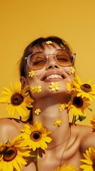 Joyful Portrait with Sunflowers and Summer Vibes