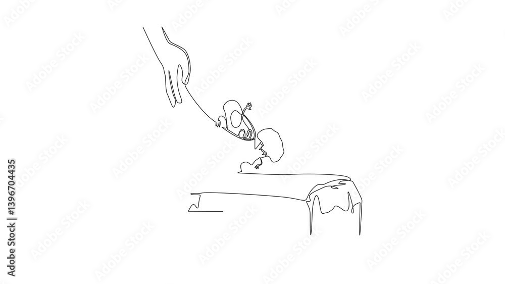 Aufkleber self drawing animation of single continuous line drawing hands throwing fried eggs and broccoli from