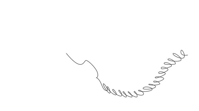 Self drawing animation of continuous one line drawing retro telephone receiver with coiled cord. The telephone cable is thick and tangles easily. Vintage. National Telephone Day. Full length animated