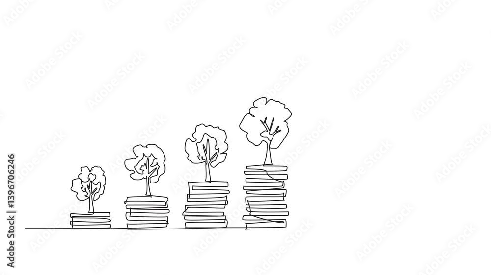 Aufkleber animated self drawing of continuous one line drawing 5 stacks of coins with a tree on top. the more 