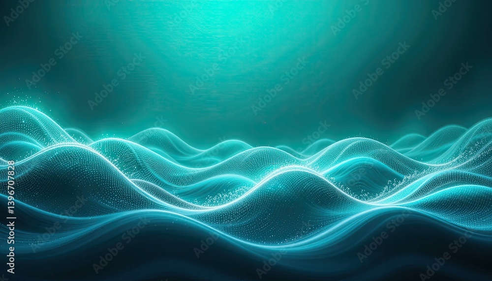 Poster Abstract representation of waves with glowing turquoise light, creating a serene and calming atmosphere.