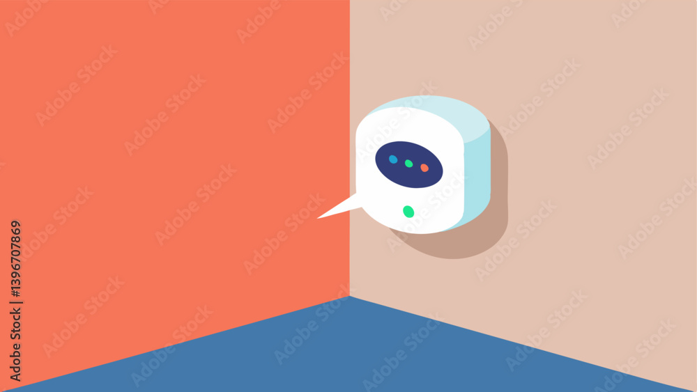 Poster smart motion sensor an illustration of a motion sensor mounted on a corner wall. a dialogue bubble a