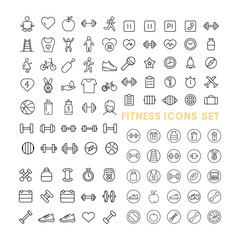 Outline Fitness Icon Set  Stroke Silhouette Vector Illustration.