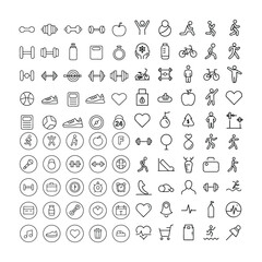 Outline Fitness Icon Set  Stroke Silhouette Vector Illustration.