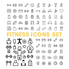 Outline Fitness Icon Set  Stroke Silhouette Vector Illustration.