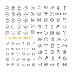 Outline Fitness Icon Set  Stroke Silhouette Vector Illustration.