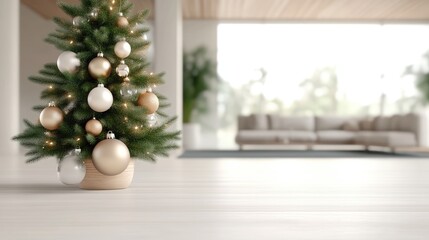 Minimalist Christmas tree in a modern living room