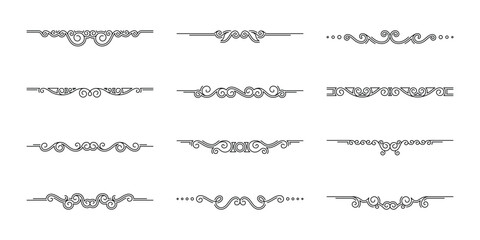 Vintage decorative divider elements. Text dividers. Divider ornament. Line border. Lines separators, Borders, Vintage dividers. Hand drawn vector illustration. Editable stroke