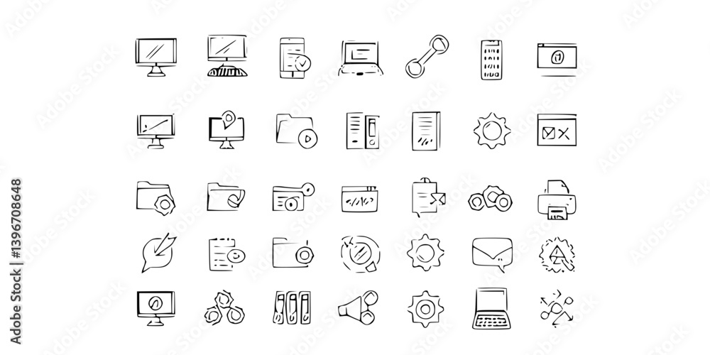 Poster set of computer icons in line style isolated on white background