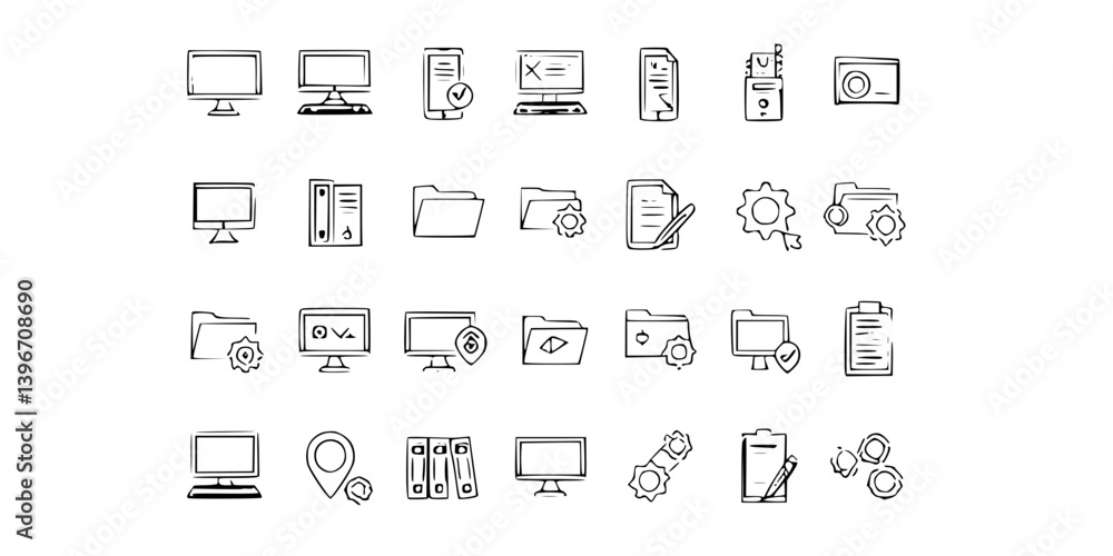 Poster set of computer icons in line style isolated on white background
