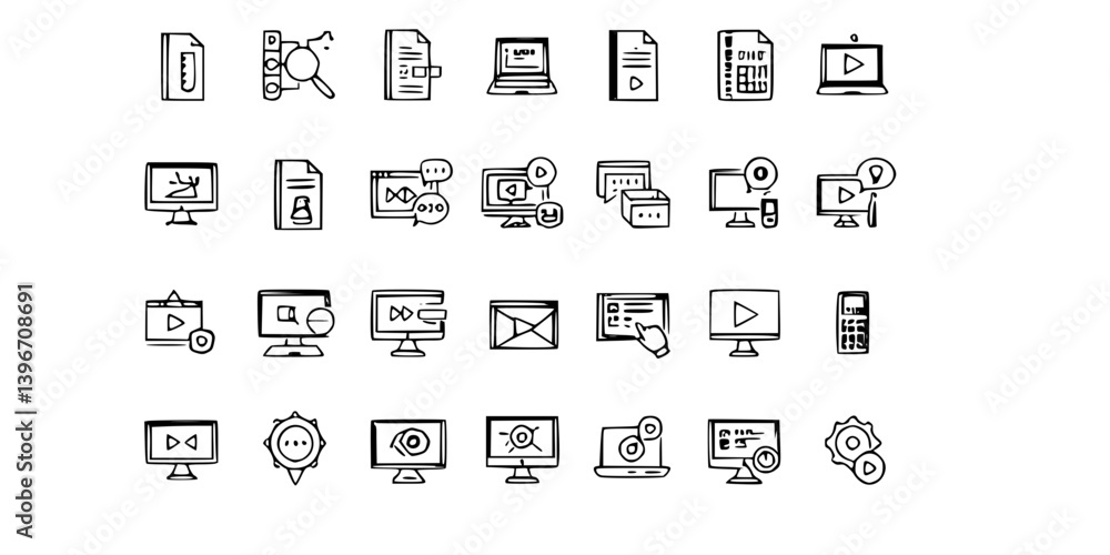 Poster set of computer icons in line style isolated on white background