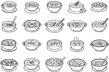 Set of soup icon with outline design. Soup vector illustration
