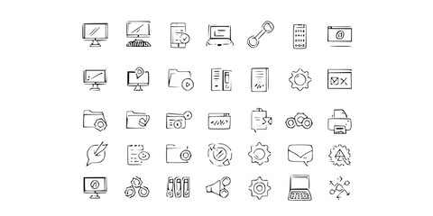 Set of computer icons in line style isolated on white background
