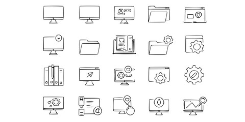 Set of computer icons in line style isolated on white background
