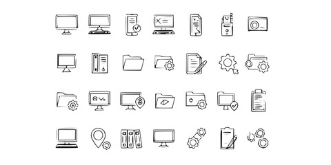 Set of computer icons in line style isolated on white background
