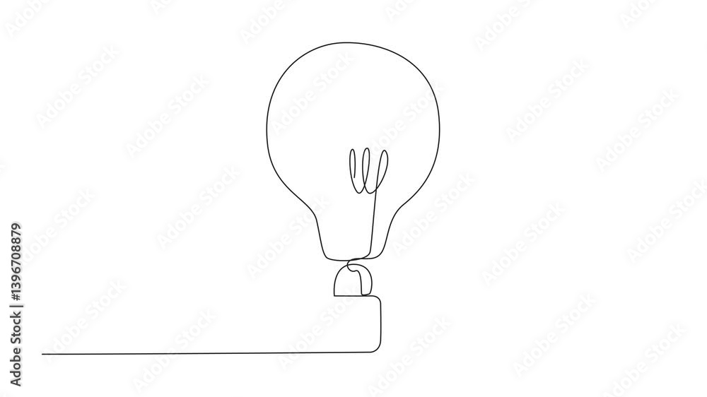 Poster animation of single continuous line drawing a light bulb with a padlock at the bottom. register the 