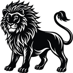 Wild lion head vector illustration, a black and white tribal art drawing