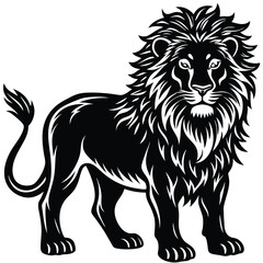 Wild lion head vector illustration, a black and white tribal art drawing
