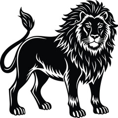 Obraz premium Wild lion head vector illustration, a black and white tribal art drawing
