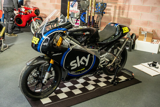 Modena, Italy : 2025 03 30 Motor Fest Expo Motorbike Black Aprilia Racing Motorcycle Vr46 Racing Team