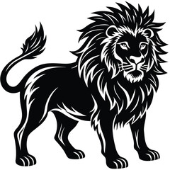 Wild lion head vector illustration, a black and white tribal art drawing